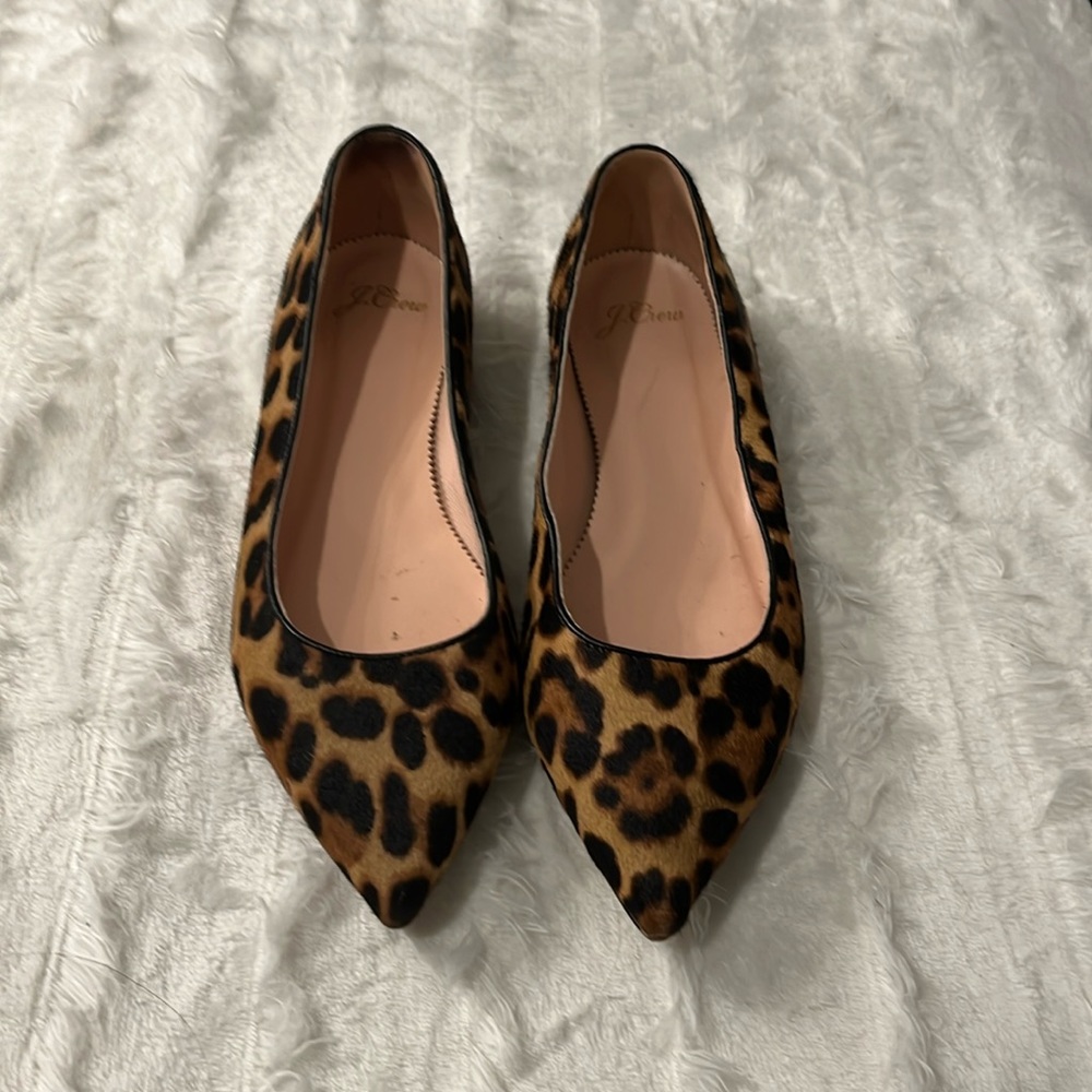 Jcrew leopard calf hair point flats